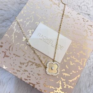 Rachel Zoe Gold Necklace with Rhinestone Clover Pendant
